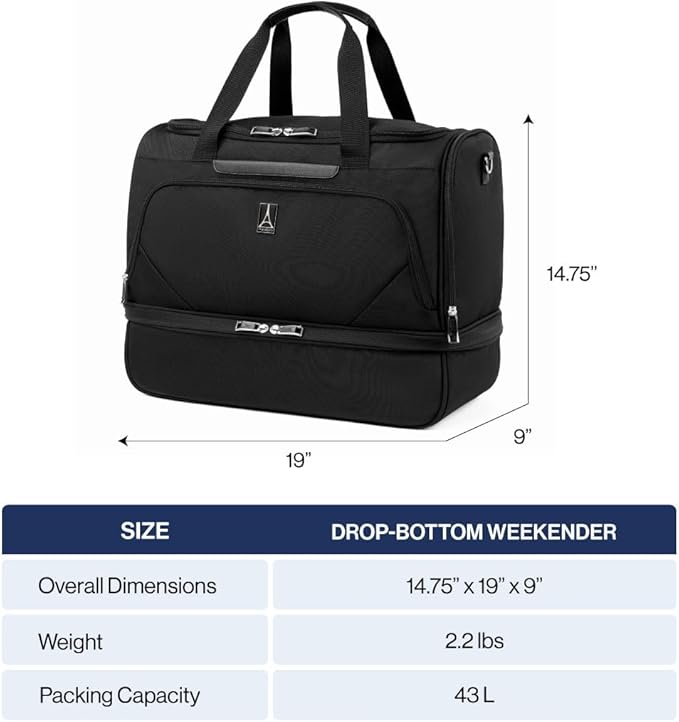 Travelpro Maxlite 5 Carry on Weekender with Drop-Bottom Compartment, Lightweight Overnight Travel Duffel Bag