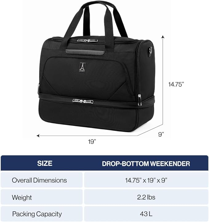 Travelpro Maxlite 5 Carry on Weekender with Drop-Bottom Compartment, Lightweight Overnight Travel Duffel Bag