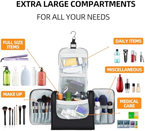 Buruis Extra Large Hanging Toiletry Bag for Women and Men, Black - Image 3