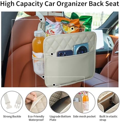 FrgKbTm 2Pack Car Seat Back Hanging Bag Car Document Holder Multi-Pocket Bottle Bag Storage Box Organizer Travel Tidy Pouch Pocket Kids Beige - Image 3