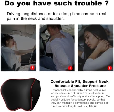 Crofy 2-Pack Car Neck Pillow, Headrest Pillow with Adjustable Strap, Black - Image 5