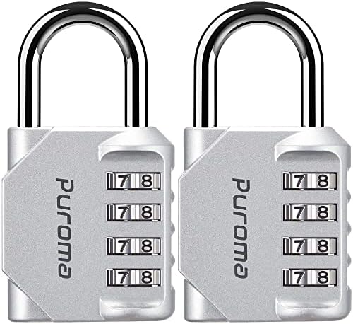 Puroma 2 Pack Combination Lock Locker 4 Digits Combo Padlock Gym Silver by Puroma