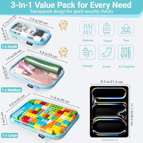 YQBRAO Clear Hard Shell Organizer Cases, 3-Pack, Blue - Image 4