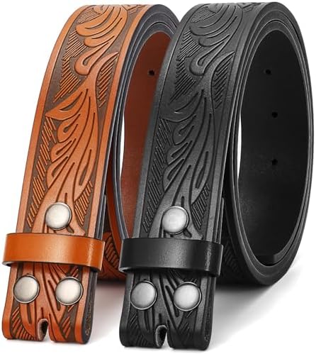 2 Pack Western Belt Strap for Men Women Cowboy Leather Belt for Buckle by SANSTHS
