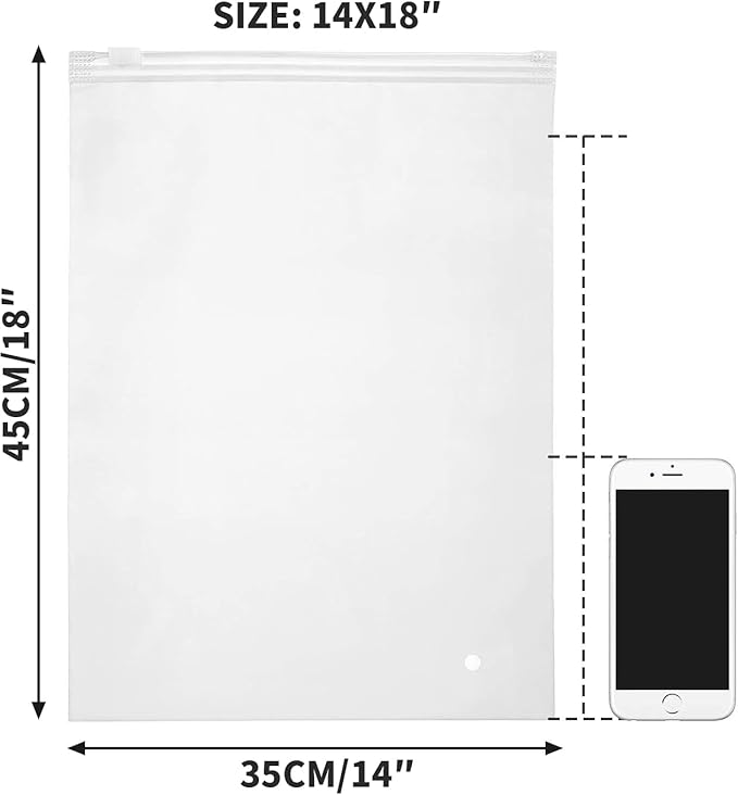 Plastic Storage Bags with Zipper, 100pcs 14x18 inch 3 mil Thick Large Ziplock Bags for Storage, Frosted Zipper Bags for Clothes T Shirt, Swimsuit, Jeans, with Vent Hole
