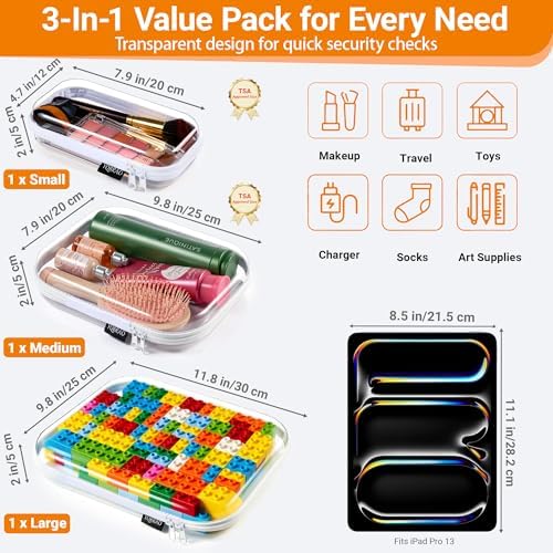YQBRAO Clear Hard Shell Organizer Cases, Multi-Size (L, M & S), 3-Pack - Image 4