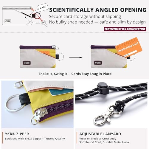 RFID Blocking Travel Wallet with Adjustable Lanyard, Small Nylon Zipper Pouch and Badge Holder for ID, Credit Cards, Cash, Keys, Commuters (Almond+DarkYellow) - Image 5