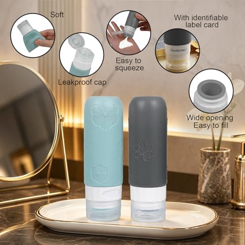 16 Pack Travel Bottles for Toiletries, Silicone TSA Approved-Containers for Toiletries,3oz Silicone Travel Bottles Set Leak Proof Refillable Liquid,Shampoo and Conditioner Travel Toiletry Bottles Grey - Image 6