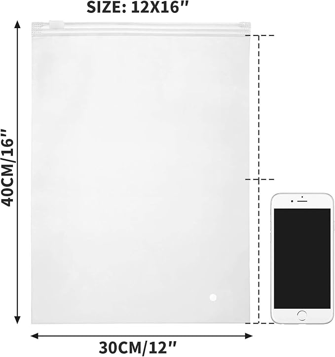 100pcs 3 mil Thick 12x16 inch Plastic Bags for Small Business, Poly Frosted Zipper Bags for Clothes, Jeans, Jacket, T Shirt Swimsuit for Shipping, Mailing, with Vent Holes
