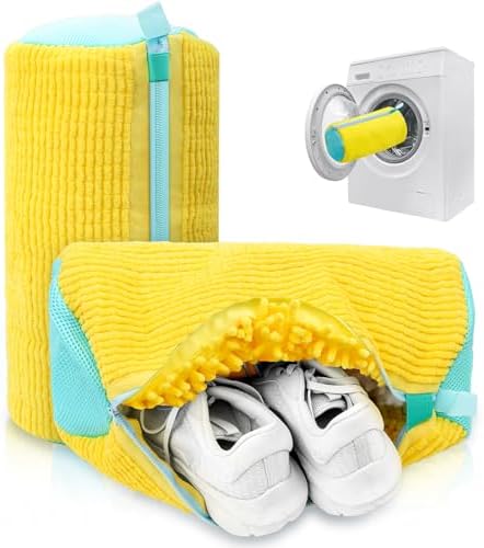 Shoe Washing Machine Bag – Reusable Laundry Shoe Bag for Sneakers, Running Shoes & White Shoes, Helps Protect Against Deformation, Scratches & Washer Damage(Yellow 2pcs) by ShoeWashingMachineBag