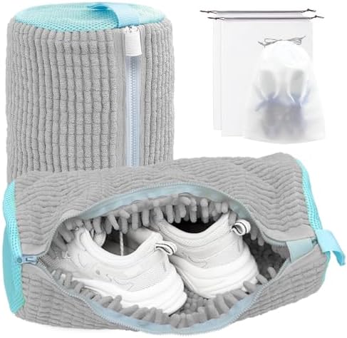 Shoe Washing Machine Bag,Laundry Shoe Bag for Washer and Dryer,Reusable Shoe Cleaning Bag for Sneakers,Tennis Shoes,With Self-locking Zipper, Microfiber Inside,Include Shoe Bag (Pro Grey - 2 Pack) by SHEELAHO