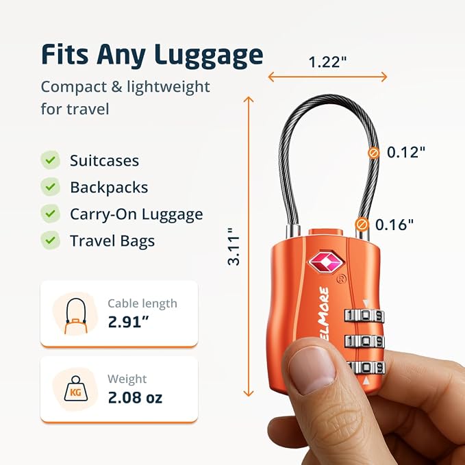 TravelMore TSA Approved Luggage Locks, Travel Combination Cable Locks - Image 2