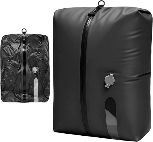 LONGHIKER Travel Vacuum Storage Bags Reusable Airless Space Saver Compression Bags for Carry-On Suitcase and Backpack ，IPX8 Waterproof TPU Vacuum Seal Bags for Clothing (1PC-28L-No Pump)