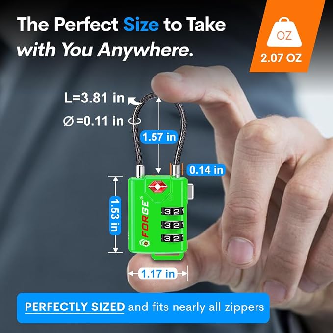 Forge TSA Approved Luggage Locks, Re-settable Combination with Alloy Body(Green 2 Locks) - Image 3