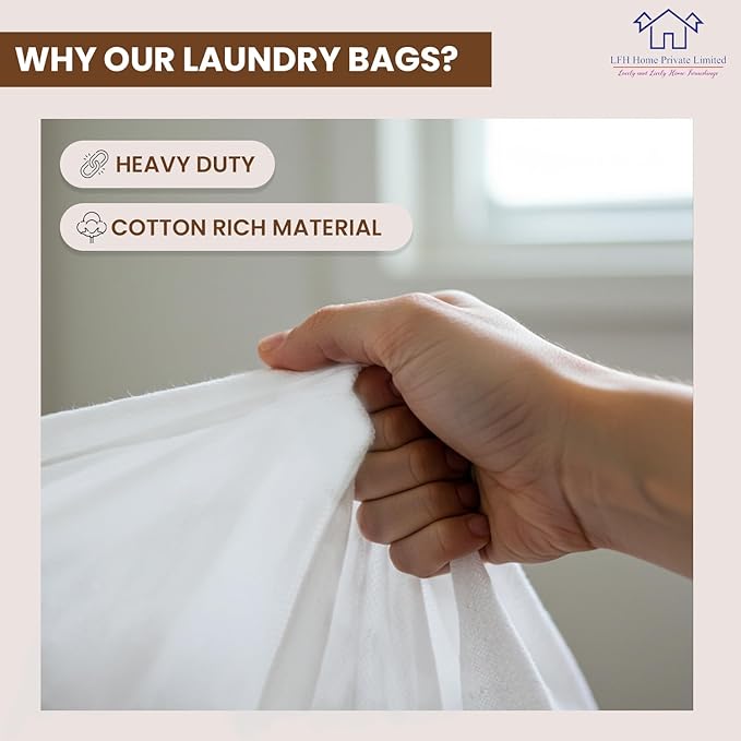 LFH Home Cotton Canvas Extra Large Laundry Bag with Handle, Stylish Drawstring Heavy Duty Laundry Bags For Travel, Home, Hotel, College Dorm and Camp Storage Bag 24x36 Inch, White