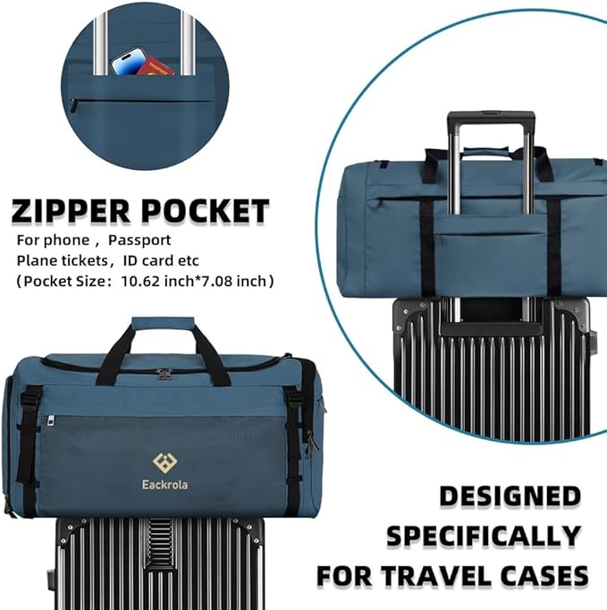 Extra Large Sports Gym Bag, Travel Duffel bag with Wet Pocket & Shoes Compartment for men women, 85L, Lightweight （Haze Blue）