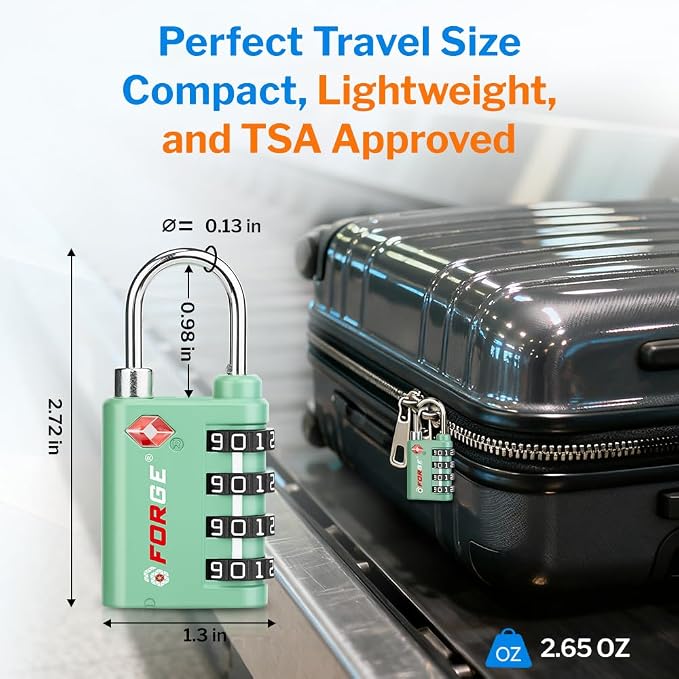 Forge Dual-Opening: Key or Combination Lock, TSA Approved Lock for Luggage, Pelican case, Travel, Gym, School, Luggage Combination Lock, Travel Bag Lock (4 Colors 4 Pk Rose) - Image 5