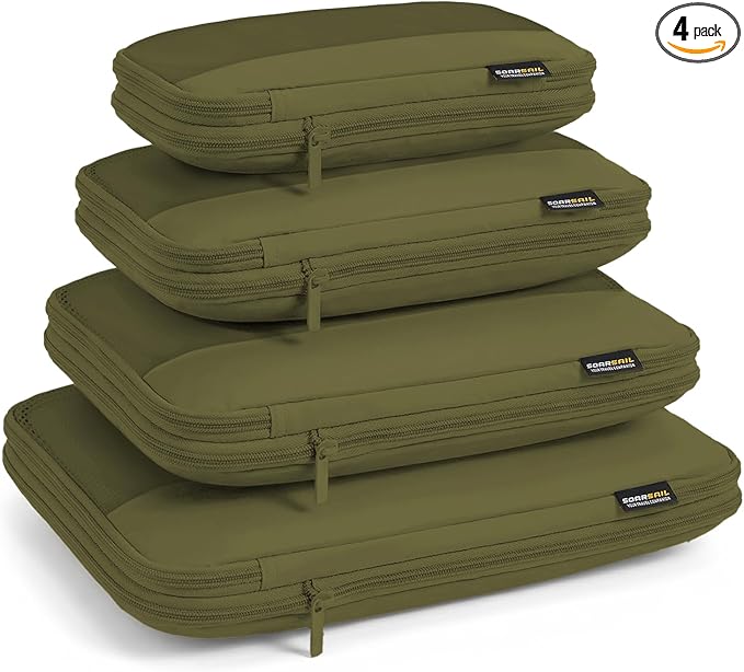 4 Piece Compression Packing Cubes for 3–7 Day Travel, Space Saving Travel Organizers with Breathable Mesh, Double-Zipper Packing Cubes for Carry-On & Suitcases (Green)