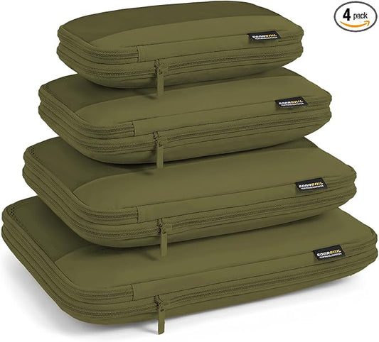 4 Piece Compression Packing Cubes for 3–7 Day Travel, Space Saving Travel Organizers with Breathable Mesh, Double-Zipper Packing Cubes for Carry-On & Suitcases (Green)