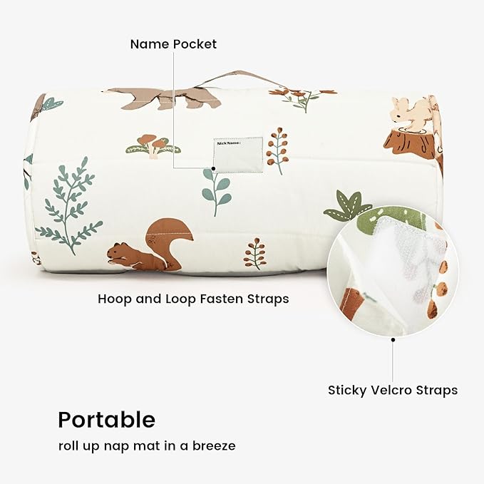 PHF Woodland Toddler Nap Mat Set, with Removable Pillow for Toddler Boys Girls, Soft and Lightweight for Daycare, Preschool, Travel, Kindergarten Sleeping Bag, Fits Ages 3-6 Years, Woodland