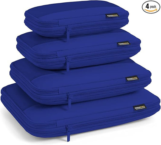 4 Piece Compression Packing Cubes for 3–7 Day Travel, Space Saving Travel Organizers with Breathable Mesh, Double-Zipper Packing Cubes for Carry-On & Suitcases (Blue)