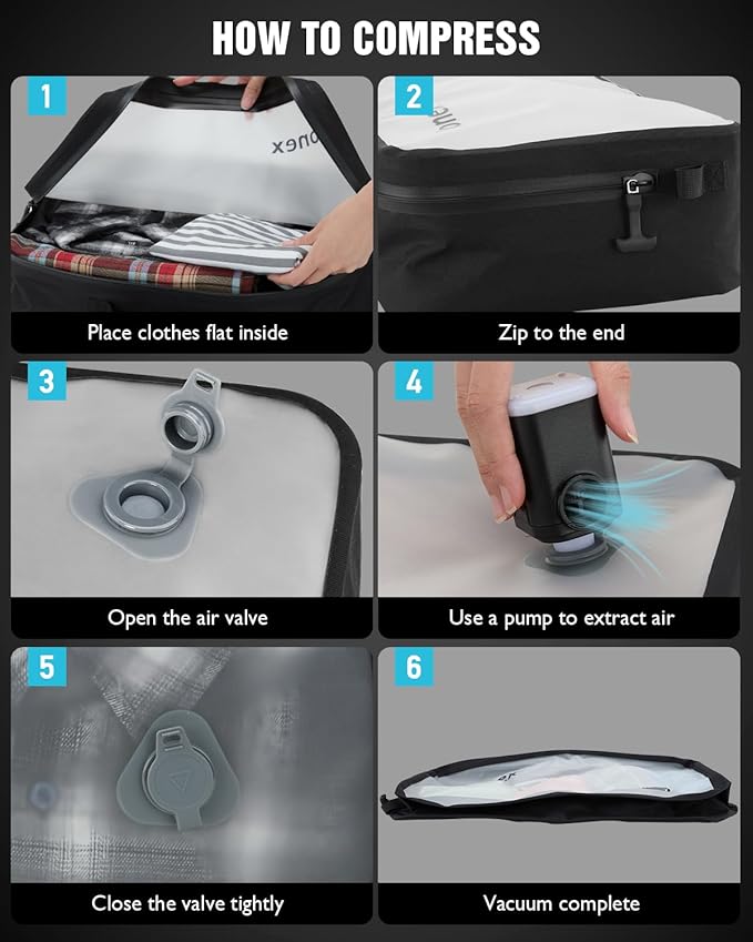 Gonex Vacuum Compression Bag with Pump - Reusable, Waterproof Travel Packing Organizer with Wide Opening, Handle & View Window for Suitcase, Backpack & Clothes Storage (1 Bag + 1 Pump)