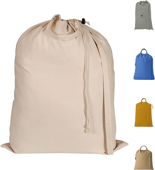 LFH Home Cotton Canvas Extra Large Laundry Bag with Handle, Heavy Duty Drawstring Closure Washable Laundry Bags School Travel, Home, Hotel, College Dorm, Organizer Sack, 28x36-Natural