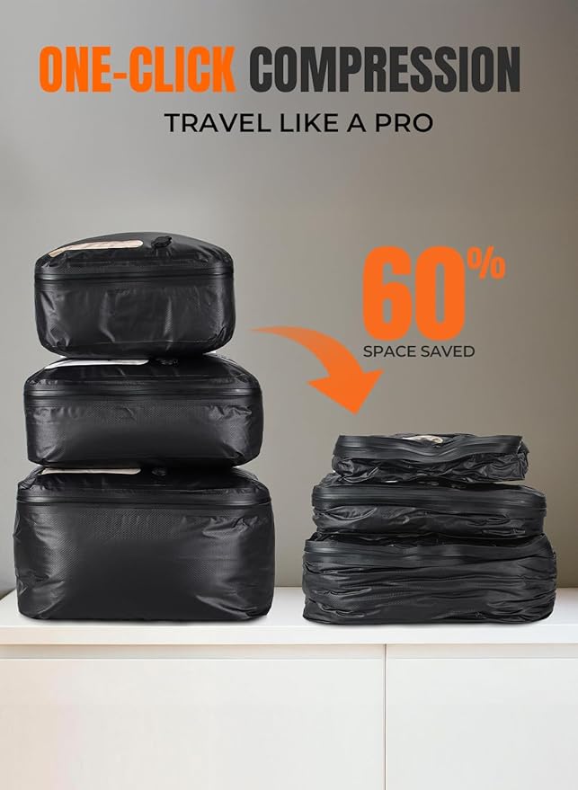 Vacuum Bags for Travel with Wireless Pump, 180° Open Zipper, IP67 Waterproof, Reusable Space Saver Compression Bags for Backpack, Suitcase, Home Storage(1 Pack + Pump)