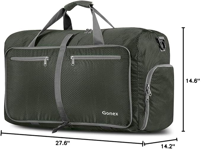 Gonex Large Foldable Travel Duffle Bag with Shoes Compartment, Packable Lightweight Water Repellent Duffel Bag for Camping Gym Weekender Bag