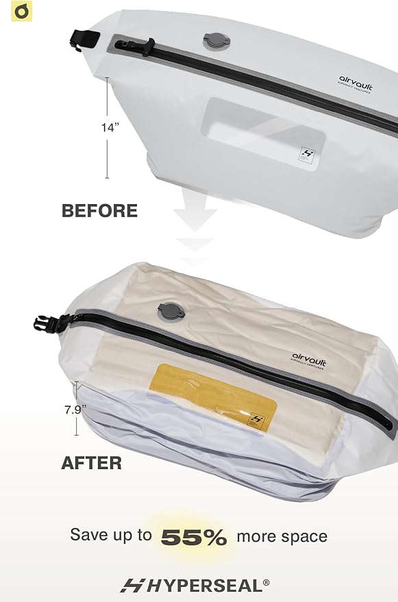 AirVault Premium Reusable Vacuum Seal Storage Bag for Carry On Suitcases & Backpack, Space Saver Airline Travel Vacpack, Pump Included (12L Pouch, 3-Pack)