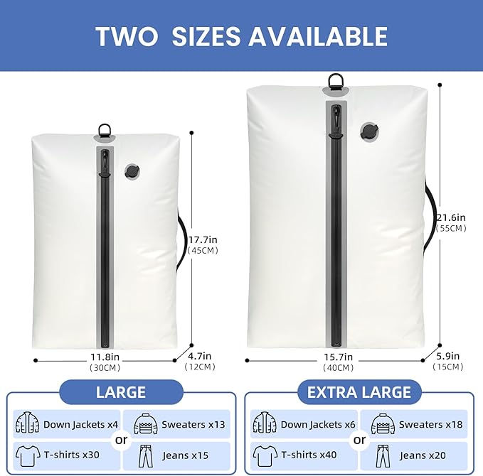 BAGAIL TPU Vacuum Bag for Travel, Reusable Compression Bag with IPX8 Waterproof Zipper, Save Space for Suitcase, Backpack and Carry on (Cream, ExtraLarge, With Pump)