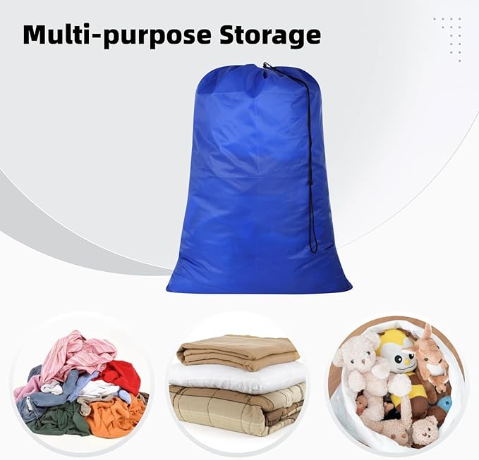 12 Pcs Extra Large Laundry Bags - 27.6×39.4" Drawstring Storage Bags, Oxford Cloth Blue Dirty Clothes Organizers, Large Capacity Hamper Liners for Home, Camping, Travel