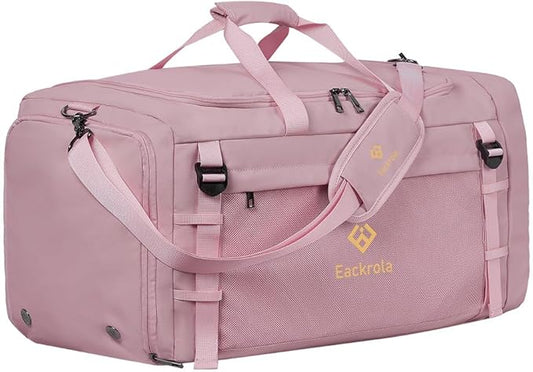 Large Sports Gym Bag, Travel Duffel bag with Wet Pocket & Shoes Compartment for men women, 65L, Lightweight（Pink）