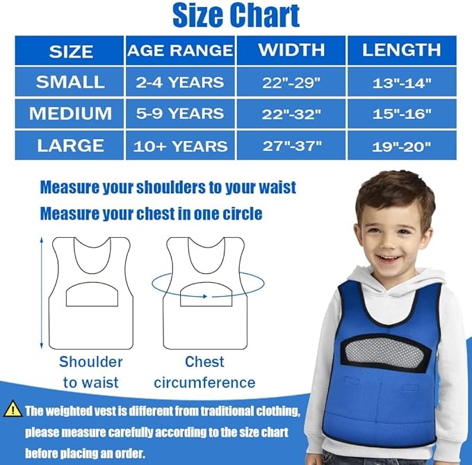 Compression Vest for Kids (Large, Ages 10+) Weighted Vest for Kids Including 6 Removable Weights Navy Blue