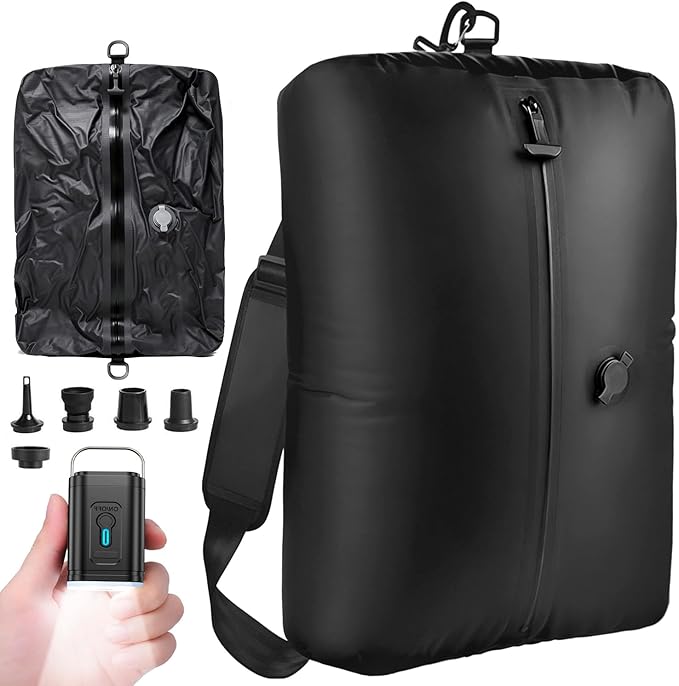 LONGHIKER Travel Vacuum Bags with Pump – Reusable Airless Space Saver Vacuum Storage Bags Compression Bag for Carry-On Suitcase & Backpack, IPX8 Waterproof TPU Vacuum Seal Bags for Clothing(1PC-34L)