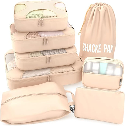 Shacke Packing Cubes for Travel 8 Set - Premium Luggage Organizer Bags - Versatile Travel Organizer for Women and Men - Optimized Packing Bags - Travel Essentials (Cream)