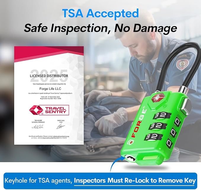 Forge TSA Approved Luggage Locks, Re-settable Combination with Alloy Body(Green 2 Locks) - Image 2