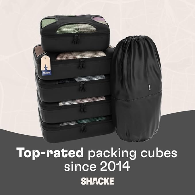Shacke Packing Cubes for Travel 6 Set - Premium Luggage Organizer Bags - Versatile Travel Organizer for Women and Men - Optimized Packing Bags - Travel Essentials