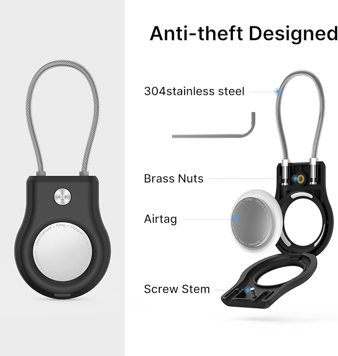 Air Tag Holder - (4 Pack) Air tag Lock Keychain with Wire Cable Compatible with Apple AirTag,Ultra Durable Anti-Lost Protective Case with Keyring for Luggage, Key, Backpack, Pet, Bag, Black - Image 2