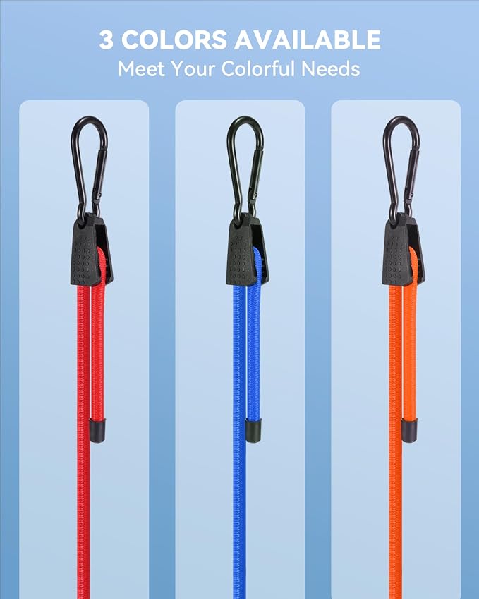 Lucky Straps 48" Red Adjustable Carabiner Bungee Cords with Hook, 8 Pack - Image 5