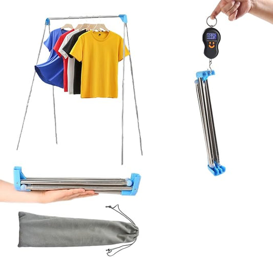 Lmaray Portable Travel Garment Rack, Compact Stainless Steel Foldable Mini Drying Clothes Rack for Travel, Camping, Hotel Room, Laundry, Dance Costume, Indoor, Outdoor (Updated-Longer and Thicker)