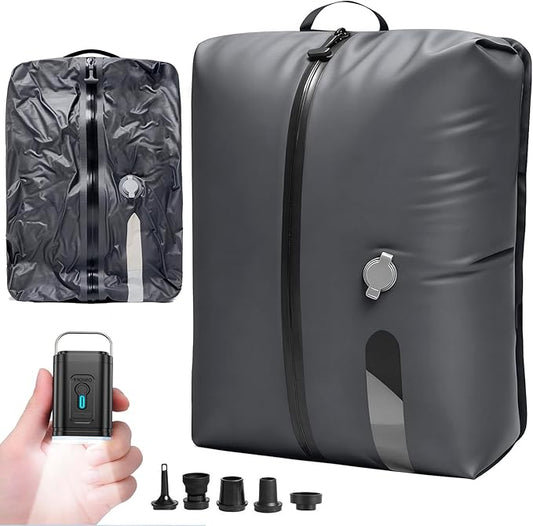LONGHIKER Travel Vacuum Bags with Pump – Reusable Airless Space Saver Vacuum Storage Bags Compression Bag for Carry-On Suitcase & Backpack, IPX8 Waterproof TPU Vacuum Seal Bags for Clothing(1PC-16L)