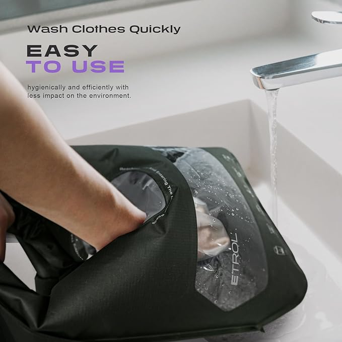 ETROL Wash Bag Portable Washing Machine, Lightweight Manual Washing Machine for Travel, Camping, Laundry, Baby Clothes, Non-Electric, With Bottom Water Outlet and Compartment - L, Gray，2PCS