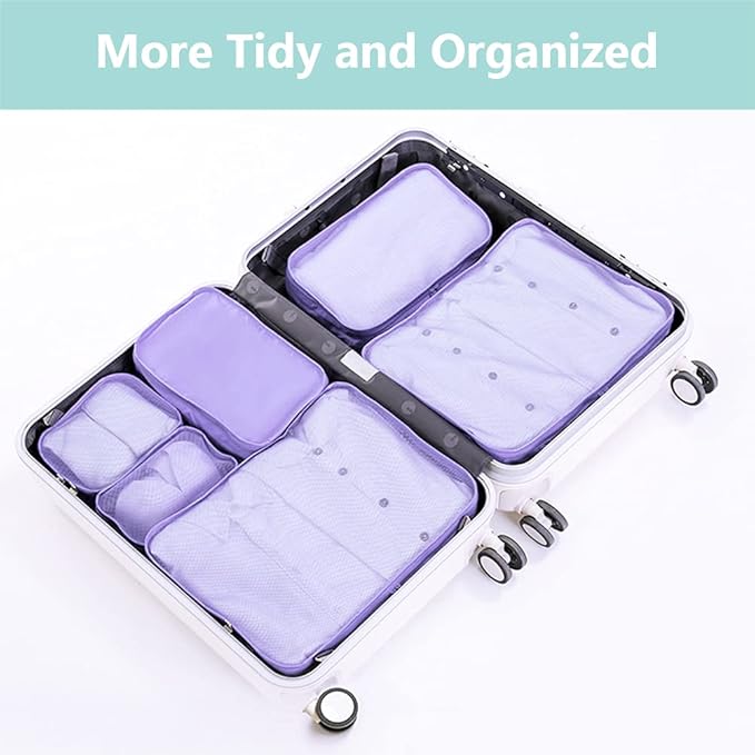 Packing cubes for Travel Luggage Organizer Bags 6 Set Packing Cubes for Suitcases Travel Essentials for Carry on Mesh Suitcase Organizer with Shoe Bag (purple)