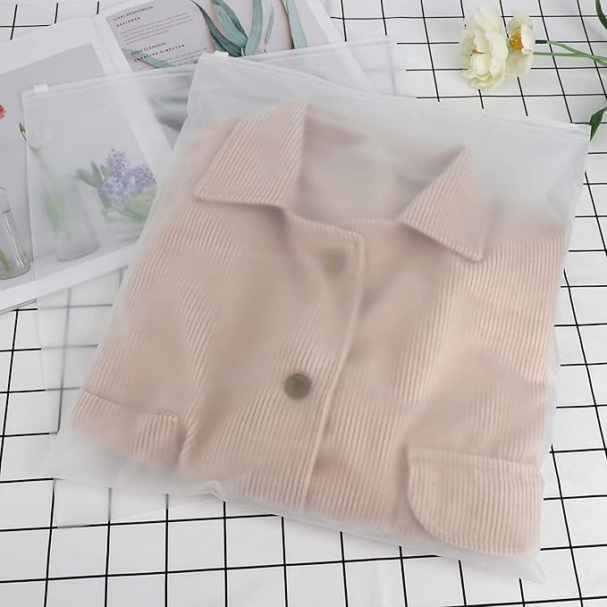 Ploy Frosted Zipper Bags for Clothes, 50pcs 14x16 inch Clear Plastic Bags for Clothes, T Shirt, Swimsuit, for Clothing Packaging, Shipping, Mailing, for Small Business