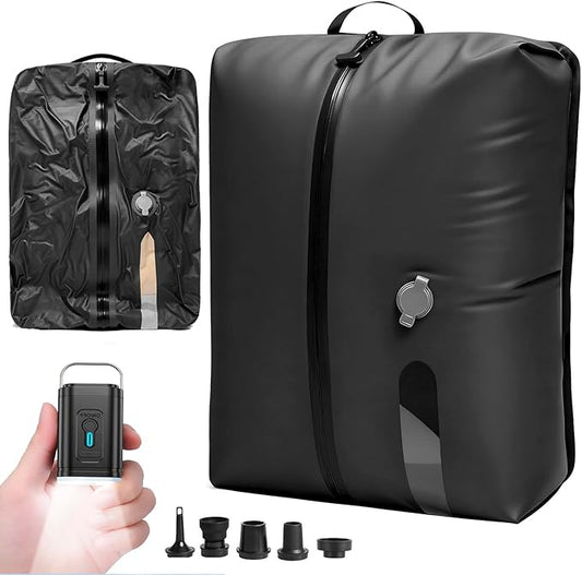 LONGHIKER Travel Vacuum Bags with Pump – Reusable Airless Space Saver Vacuum Storage Bags Compression Bag for Carry-On Suitcase & Backpack, IPX8 Waterproof TPU Vacuum Seal Bags for Clothing(1PC-16L)