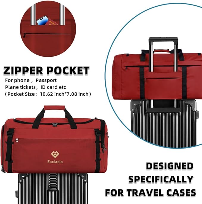 Extra Large Sports Gym Bag, Travel Duffel bag with Wet Pocket & Shoes Compartment for men women, 85L, Lightweight （Red）