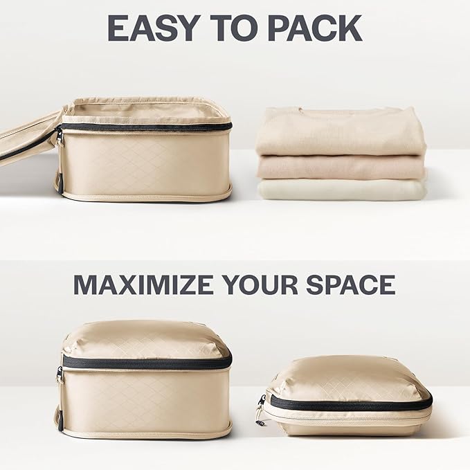 Aerotrunk Ultralight Compression Packing Cubes - Lightweight Travel Organizers for Suitcases and Luggage (6-Pack, Beige)