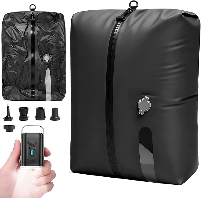 LONGHIKER Travel Vacuum Bags with Pump – Reusable Airless Space Saver Vacuum Storage Bags Compression Bag for Carry-On Suitcase & Backpack, IPX8 Waterproof TPU Vacuum Seal Bags for Clothing(1PC-28L)