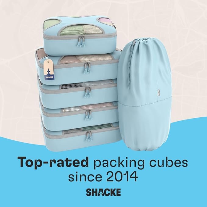 Shacke Packing Cubes for Travel 6 Set - Premium Luggage Organizer Bags - Versatile Travel Organizer for Women and Men - Optimized Packing Bags - Travel Essentials